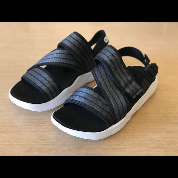 adidas | Shoes | Adidas Womens Size 7 Blackgray Striped Adjustable Strap  Sport Slingback Sandals | Poshmark